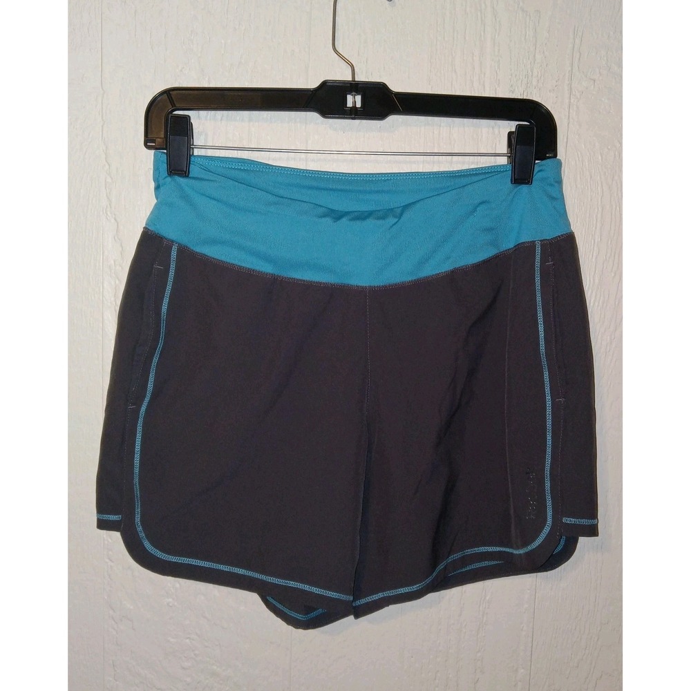 Reebok Running Shorts Womens Small Grey Teal 3RSWH192 Zipper Pocket Athletic